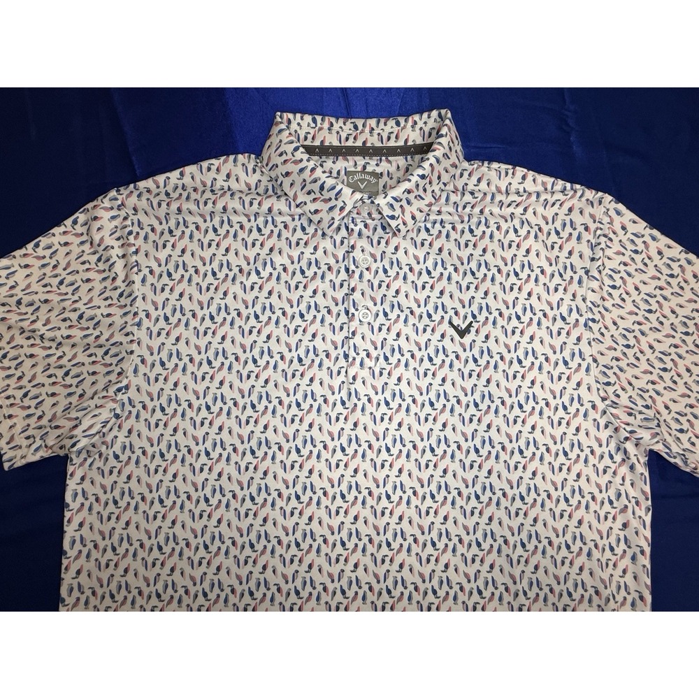 Callaway Men's Large Opti Dri Golf Polo Toucan Parrot Bird All Over Print Shirt